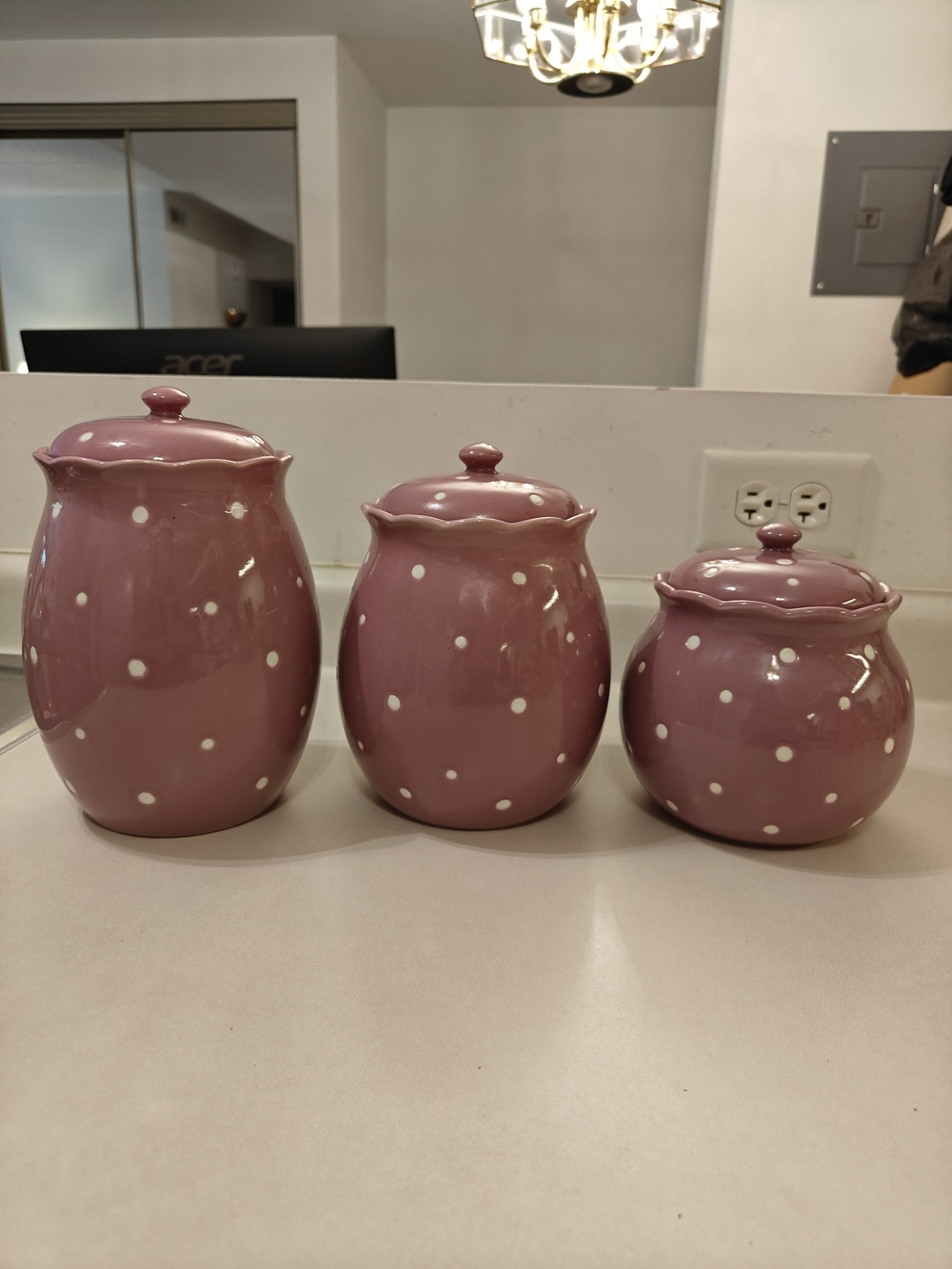 Temp-Tations Purple&White Polka Dot Ceramic Canister Set - 3 Piece With Lids